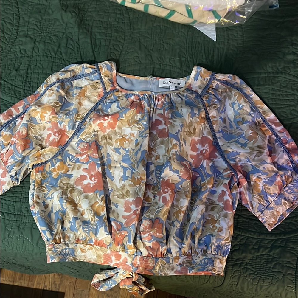 En Saison Floral Blouse - Blue, Pink, Brown